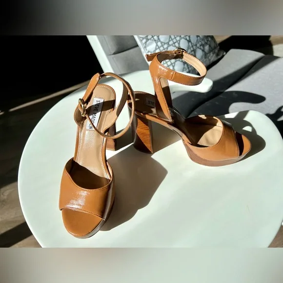 Steve Madden Girl Women’s Platform Block Heel Sandals /Color Tan,Brown /Size 7M - Picture 6 of 12